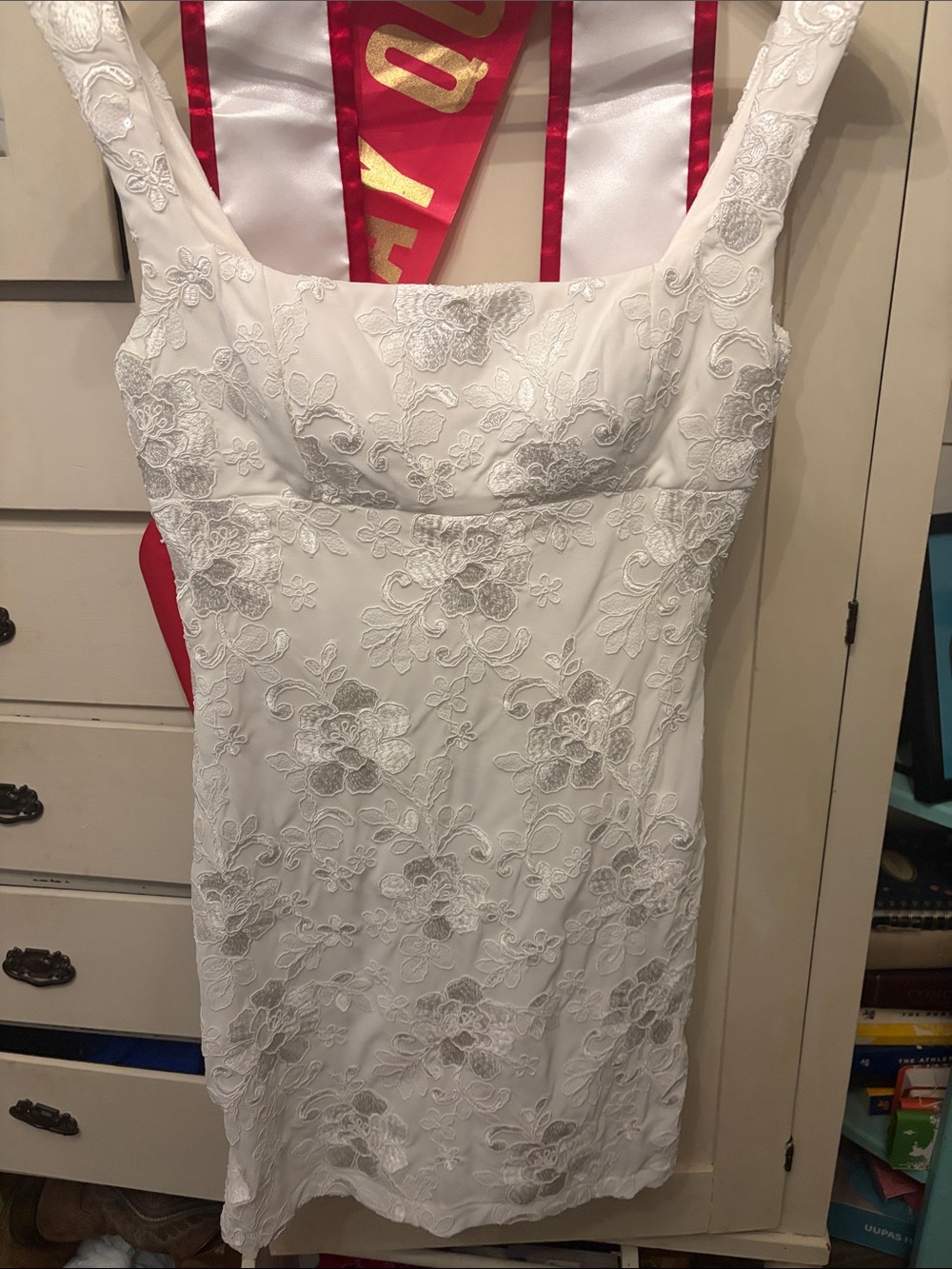 Windsor White Lace Mini Dress with Floral Appliqué